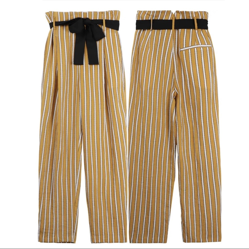 FRNCH Yellowish Tan Trousers with White Stripes